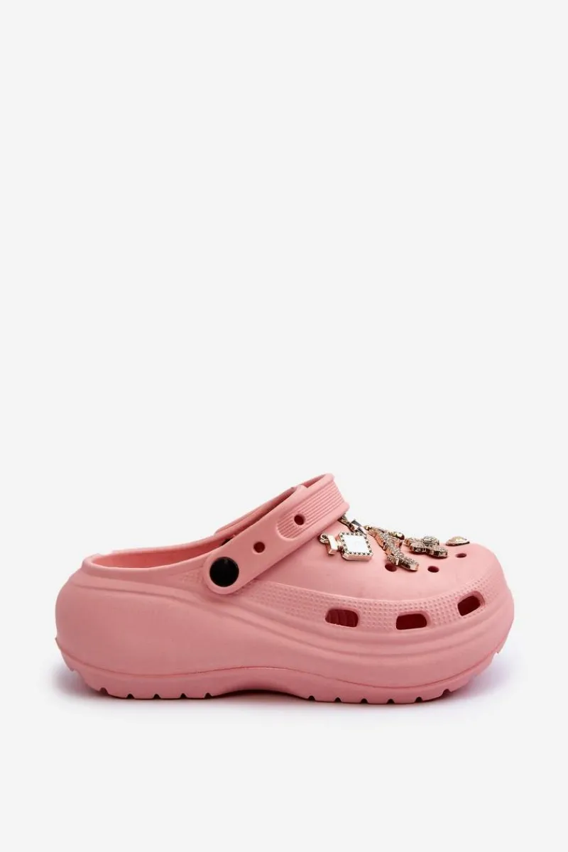 New Boto Klapki Damskie Piankowe Lekkie Na Grubej Podeszwie Z Przypinkami Różowe Effiora