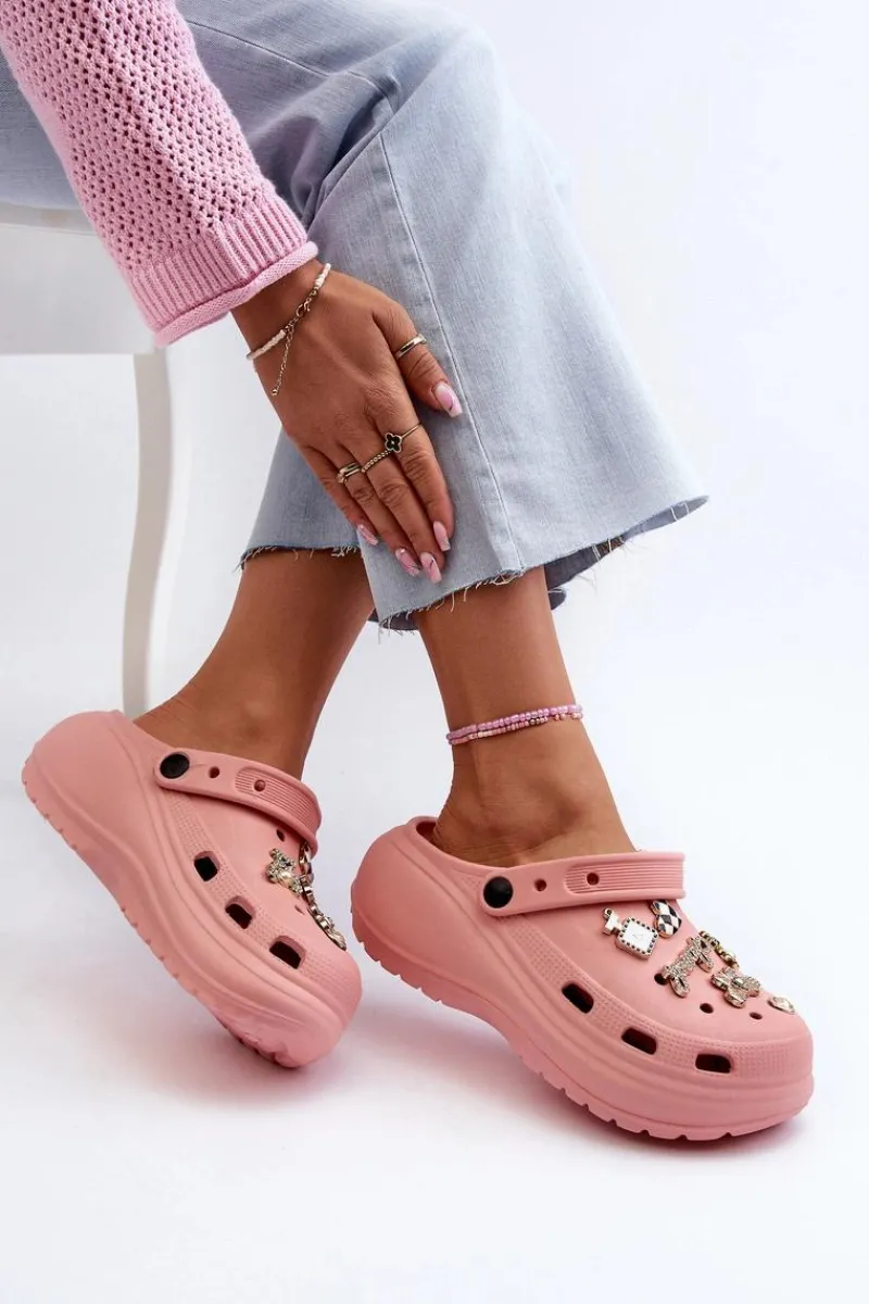 New Boto Klapki Damskie Piankowe Lekkie Na Grubej Podeszwie Z Przypinkami Różowe Effiora