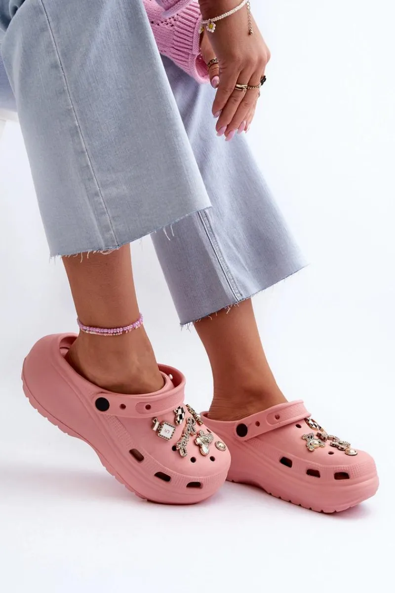 New Boto Klapki Damskie Piankowe Lekkie Na Grubej Podeszwie Z Przypinkami Różowe Effiora