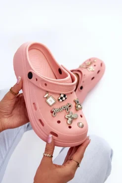 New Boto Klapki Damskie Piankowe Lekkie Na Grubej Podeszwie Z Przypinkami Różowe Effiora