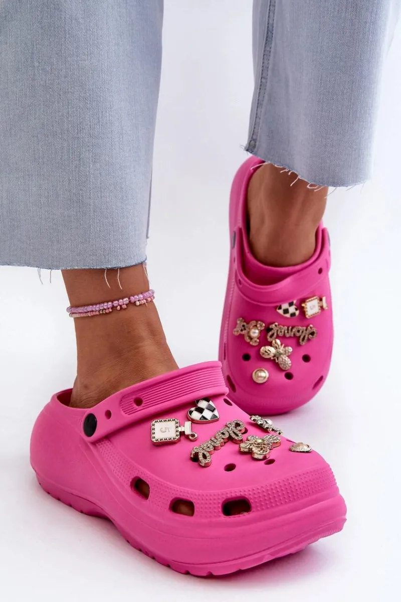 Klapki Na Platformie|Klapki Damskie Klasyczne>Boto Klapki Damskie Piankowe Lekkie Na Grubej Podeszwie Z Przypinkami Fuksja Effiora