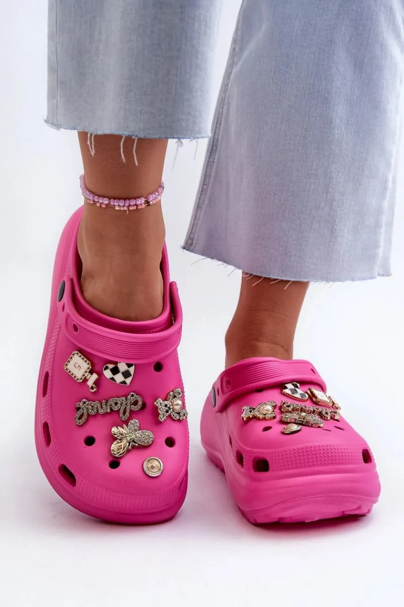 Klapki Na Platformie|Klapki Damskie Klasyczne>Boto Klapki Damskie Piankowe Lekkie Na Grubej Podeszwie Z Przypinkami Fuksja Effiora