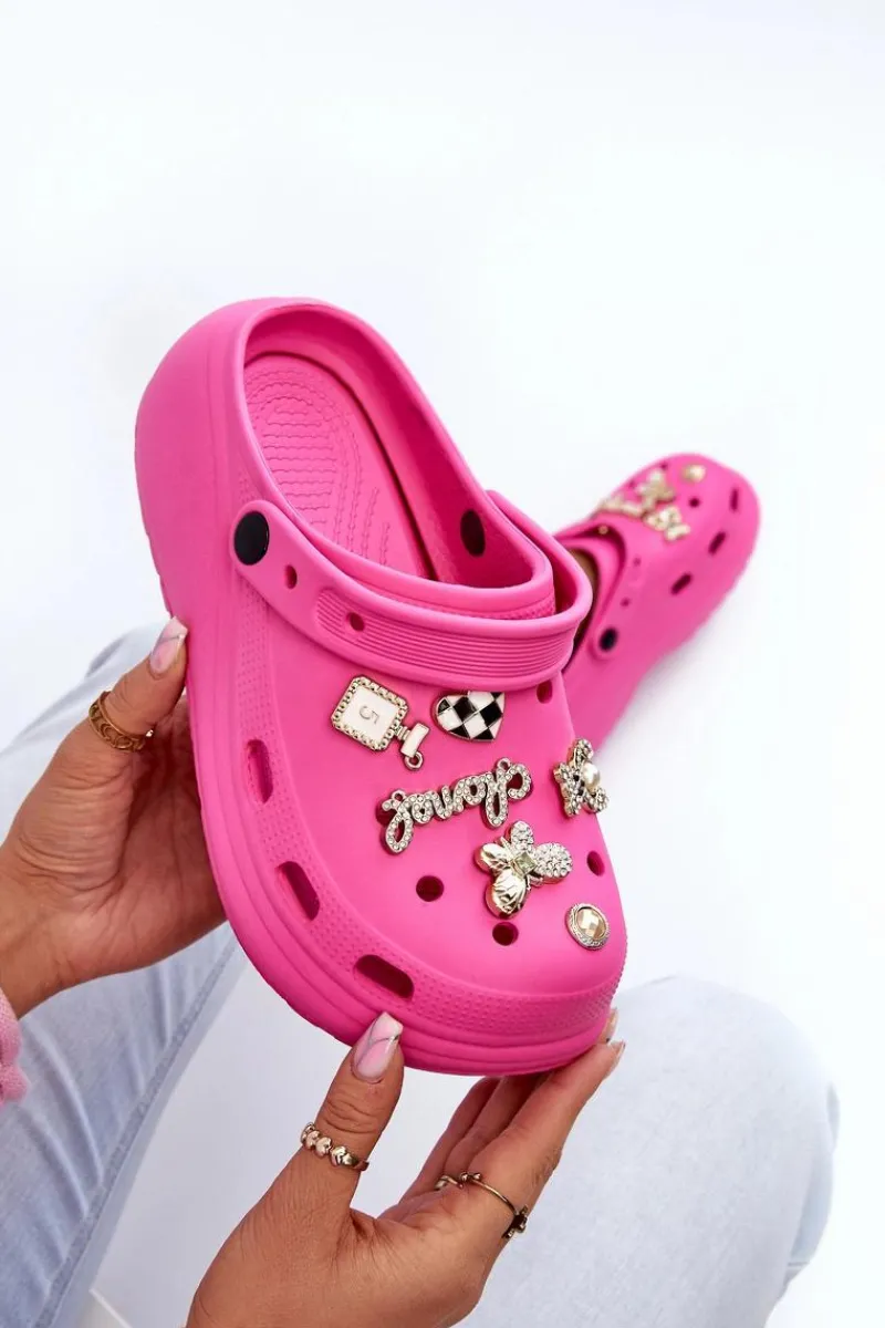 Klapki Na Platformie|Klapki Damskie Klasyczne>Boto Klapki Damskie Piankowe Lekkie Na Grubej Podeszwie Z Przypinkami Fuksja Effiora