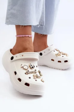 Online Klapki Damskie Piankowe Lekkie Na Grubej Podeszwie Z Przypinkami Białe Effiora Damskie Klapki Na Platformie|Klapki Damskie Klasyczne