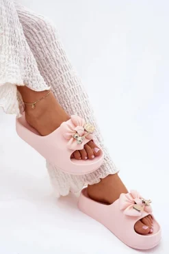 Klapki Basenowe|Klapki Na Platformie>Boto Klapki Damskie Piankowe Na Platformie Z Kokardką I Broszką Różowe Marlize