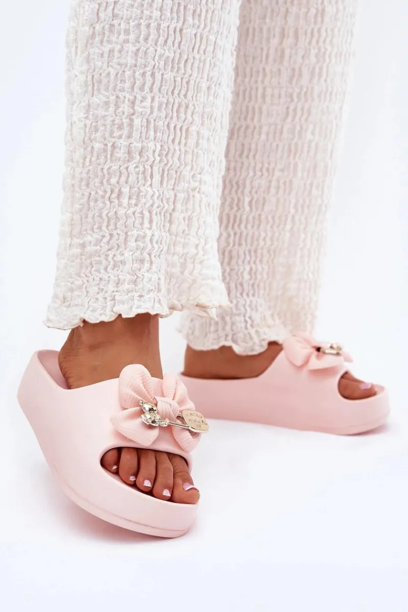 Klapki Basenowe|Klapki Na Platformie>Boto Klapki Damskie Piankowe Na Platformie Z Kokardką I Broszką Różowe Marlize