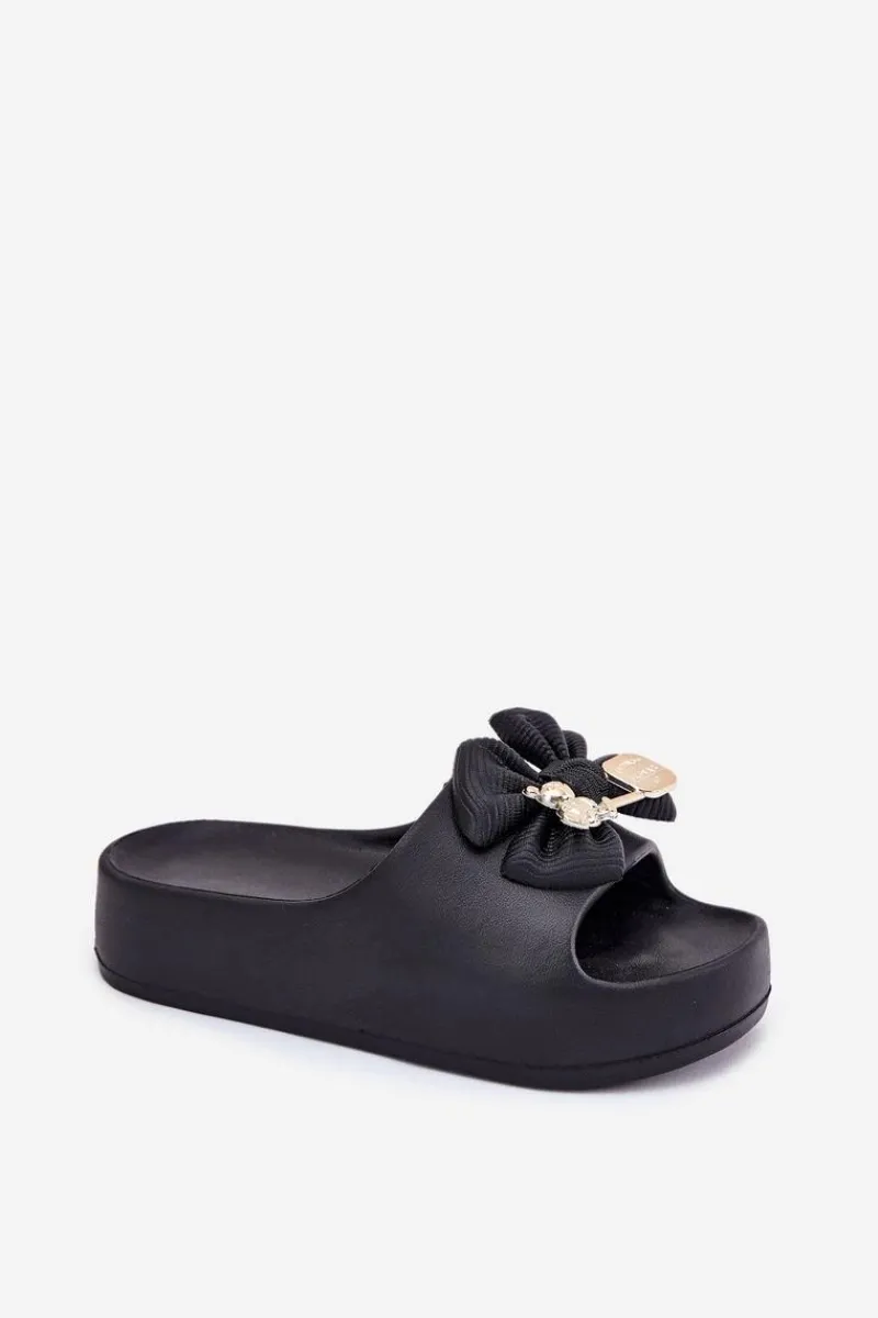 Klapki Basenowe|Klapki Na Platformie>Boto Klapki Damskie Piankowe Na Platformie Z Kokardką I Broszką Czarne Marlize Czarny