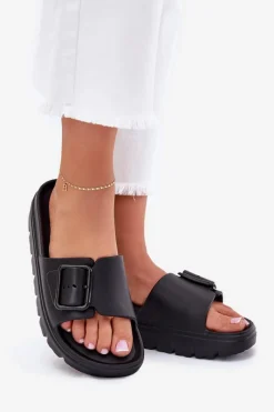 Online Klapki Damskie Piankowe Na Platformie Z Klamrą Czarne Viasara Damskie Klapki Basenowe|Klapki Na Platformie