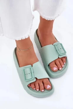 Klapki Basenowe|Klapki Na Platformie>Boto Klapki Damskie Piankowe Na Platformie Z Klamrą Zielone Viasara Zielony