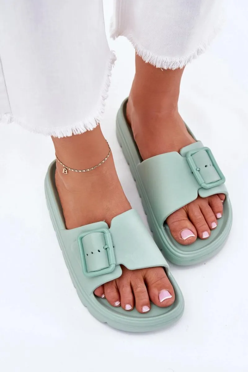 Klapki Basenowe|Klapki Na Platformie>Boto Klapki Damskie Piankowe Na Platformie Z Klamrą Zielone Viasara Zielony