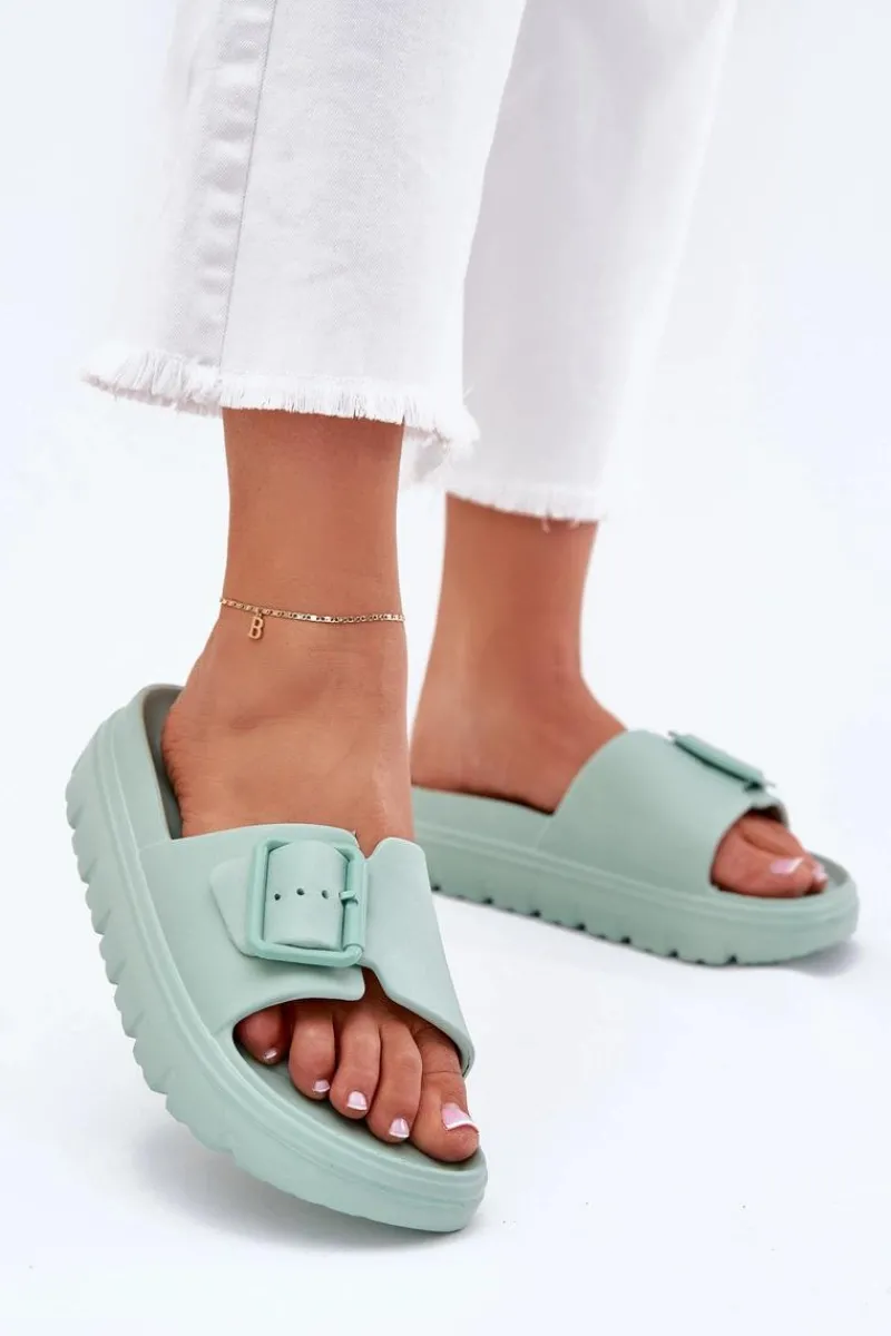 Klapki Basenowe|Klapki Na Platformie>Boto Klapki Damskie Piankowe Na Platformie Z Klamrą Zielone Viasara Zielony