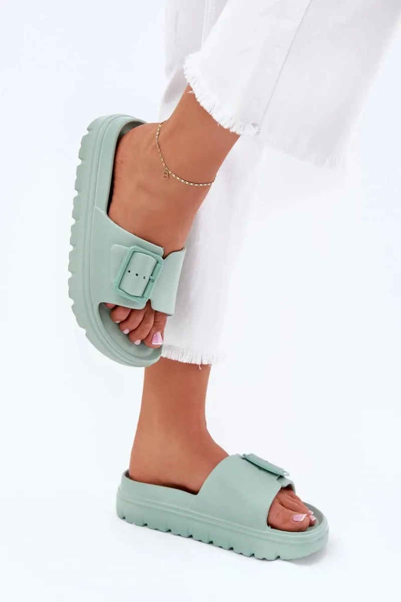 Klapki Basenowe|Klapki Na Platformie>Boto Klapki Damskie Piankowe Na Platformie Z Klamrą Zielone Viasara Zielony