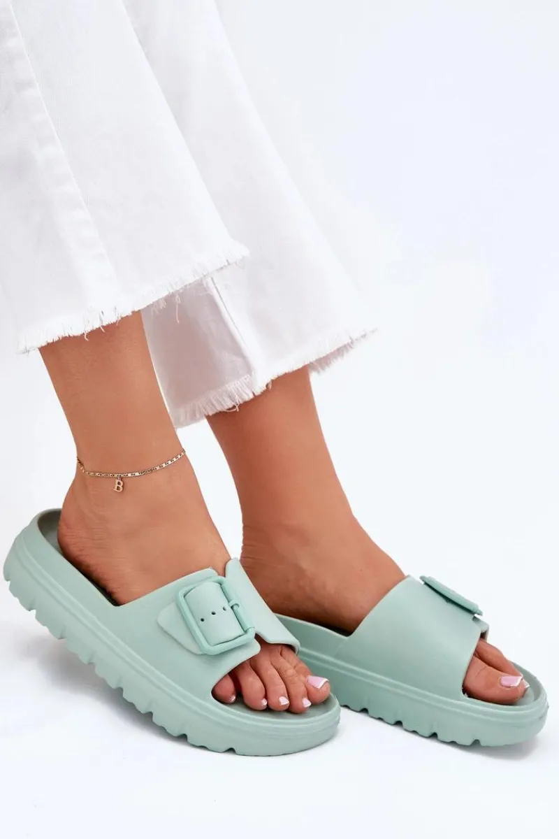 Klapki Basenowe|Klapki Na Platformie>Boto Klapki Damskie Piankowe Na Platformie Z Klamrą Zielone Viasara Zielony