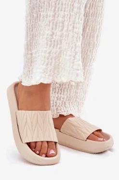 Boto Klapki Damskie Piankowe Na Platformie Beżowe Vanesha