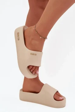 Big Star Shoes Klapki Damskie Piankowe Na Masywnej Platformie Big Star SS274722 Beżowe Beżowy