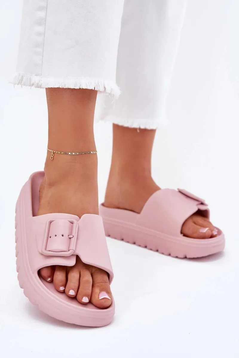 Outlet Boto Klapki Damskie Piankowe Na Platformie Z Klamrą Różowe Viasara Różowy