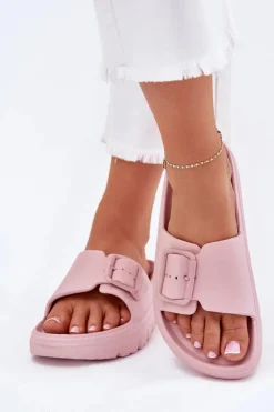 Outlet Boto Klapki Damskie Piankowe Na Platformie Z Klamrą Różowe Viasara Różowy