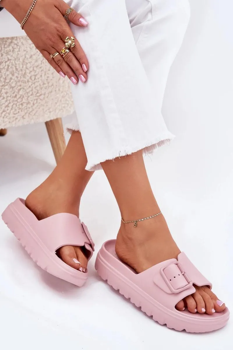 Outlet Boto Klapki Damskie Piankowe Na Platformie Z Klamrą Różowe Viasara Różowy