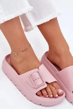 Outlet Boto Klapki Damskie Piankowe Na Platformie Z Klamrą Różowe Viasara Różowy