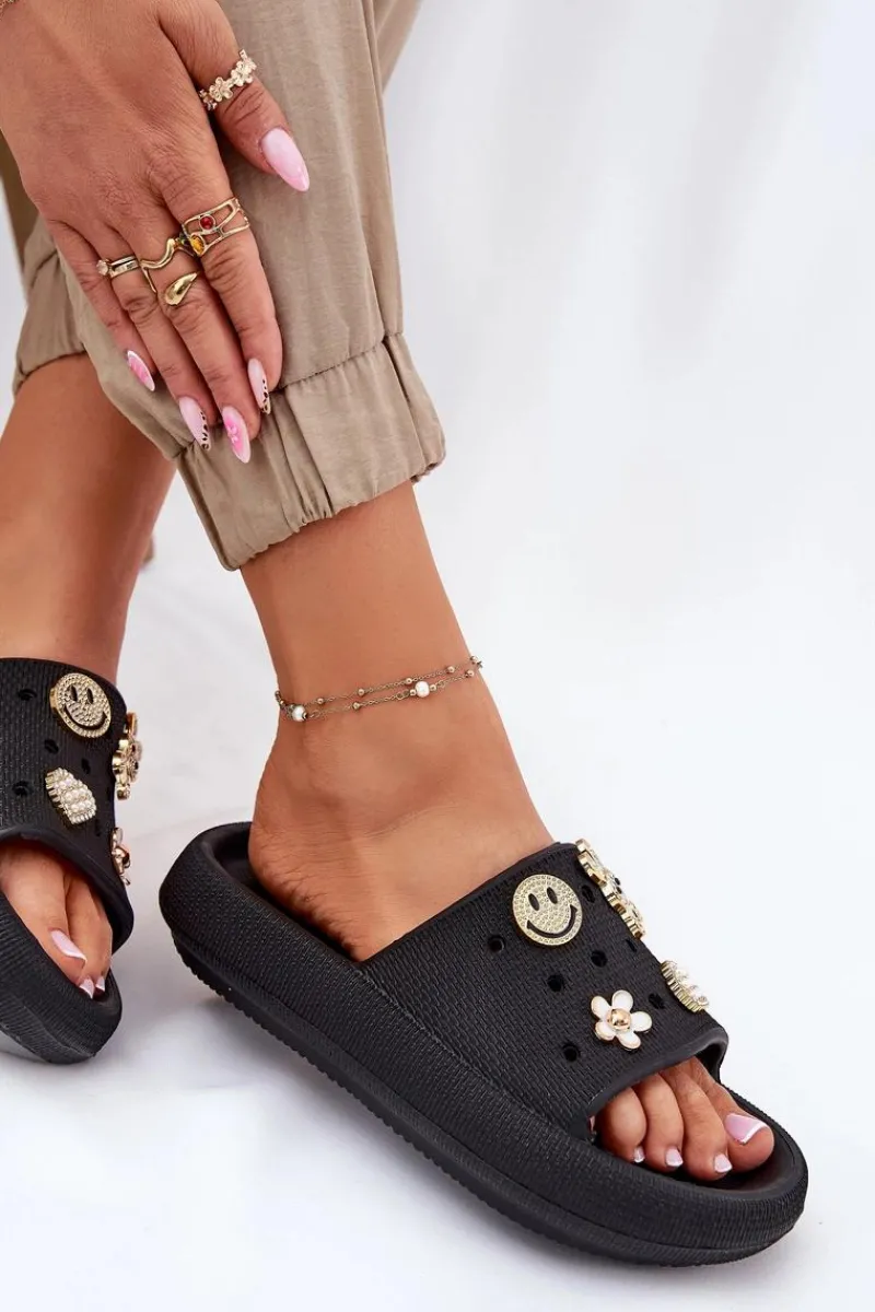 Klapki Basenowe|Klapki Na Platformie>Buty damskie Vinceza Klapki Damskie Piankowe Z Przypinkami Vinceza 76055 Czarne Czarny