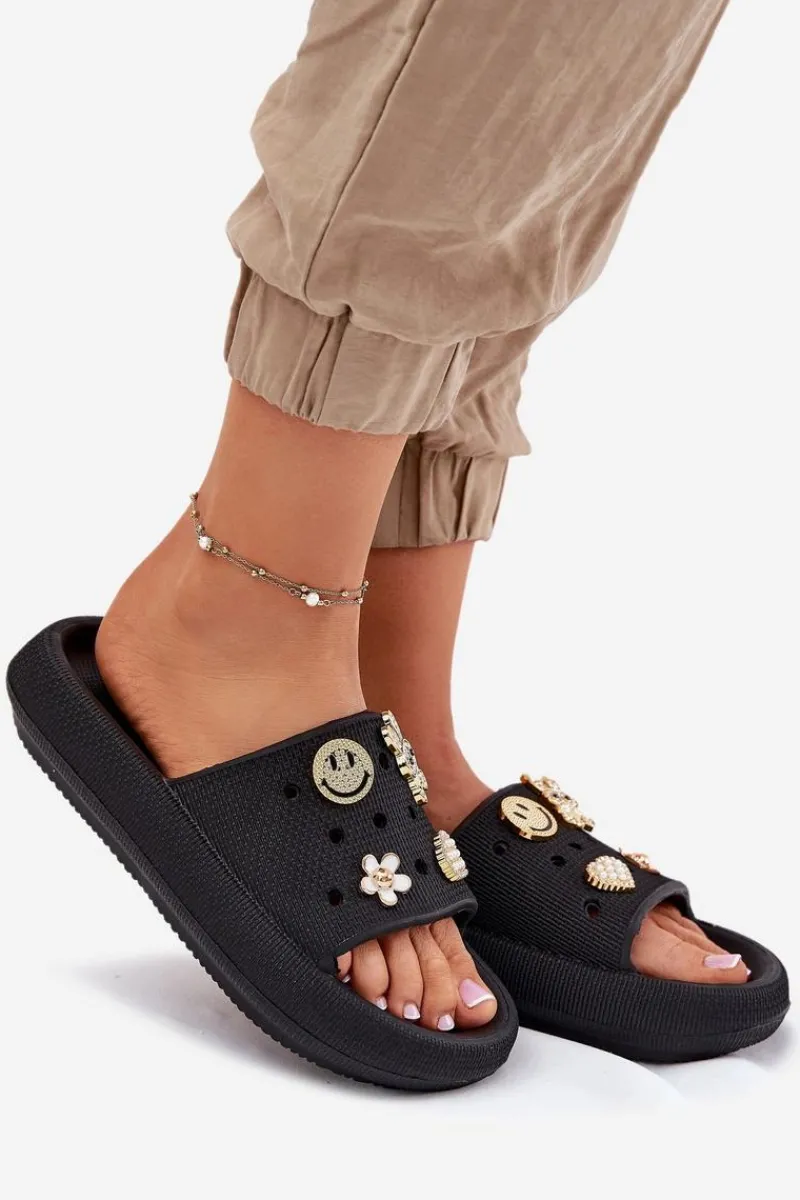 Klapki Basenowe|Klapki Na Platformie>Buty damskie Vinceza Klapki Damskie Piankowe Z Przypinkami Vinceza 76055 Czarne Czarny