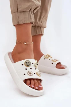 Online Klapki Damskie Piankowe Z Przypinkami Vinceza 76055 Białe Damskie Klapki Basenowe|Klapki Na Platformie