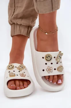 Online Klapki Damskie Piankowe Z Przypinkami Vinceza 76055 Białe Damskie Klapki Basenowe|Klapki Na Platformie