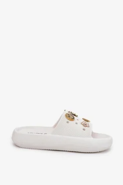 Online Klapki Damskie Piankowe Z Przypinkami Vinceza 76055 Białe Damskie Klapki Basenowe|Klapki Na Platformie