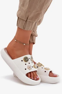 Online Klapki Damskie Piankowe Z Przypinkami Vinceza 76055 Białe Damskie Klapki Basenowe|Klapki Na Platformie