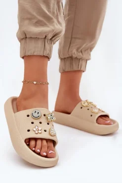 Clearance Buty damskie Vinceza Klapki Damskie Piankowe Z Przypinkami Vinceza 76055 Beżowe Beżowy