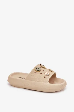 Clearance Buty damskie Vinceza Klapki Damskie Piankowe Z Przypinkami Vinceza 76055 Beżowe Beżowy