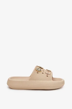 Clearance Buty damskie Vinceza Klapki Damskie Piankowe Z Przypinkami Vinceza 76055 Beżowe Beżowy