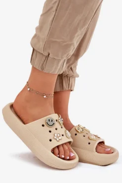 Clearance Buty damskie Vinceza Klapki Damskie Piankowe Z Przypinkami Vinceza 76055 Beżowe Beżowy