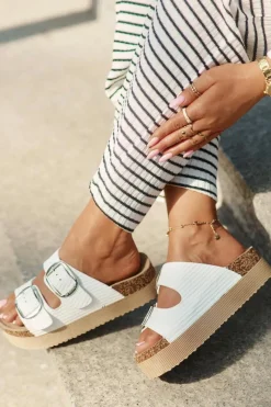 Lee Cooper Klapki Damskie Platformie Z Klamrami LCW-25-35-3496L Białe