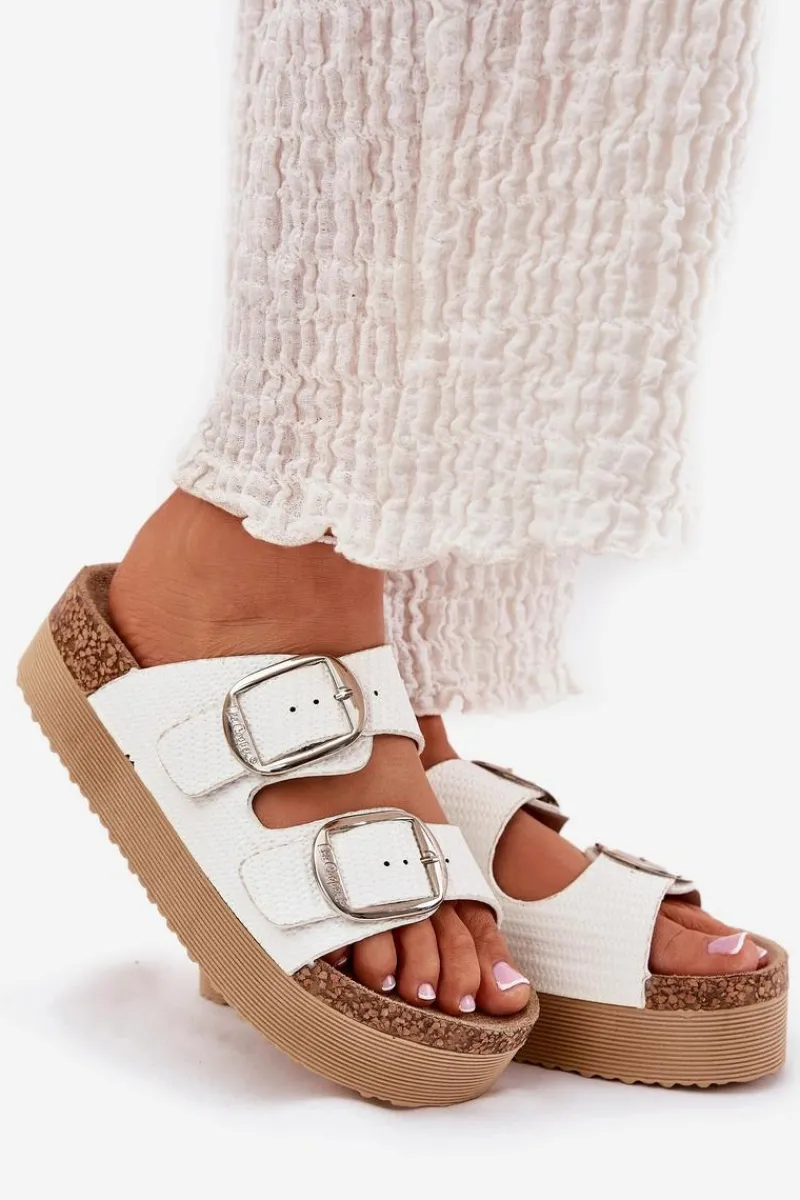 Lee Cooper Klapki Damskie Platformie Z Klamrami LCW-25-35-3496L Białe