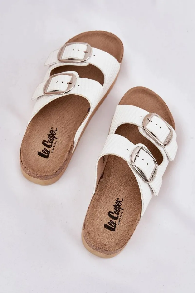 Lee Cooper Klapki Damskie Platformie Z Klamrami LCW-25-35-3496L Białe