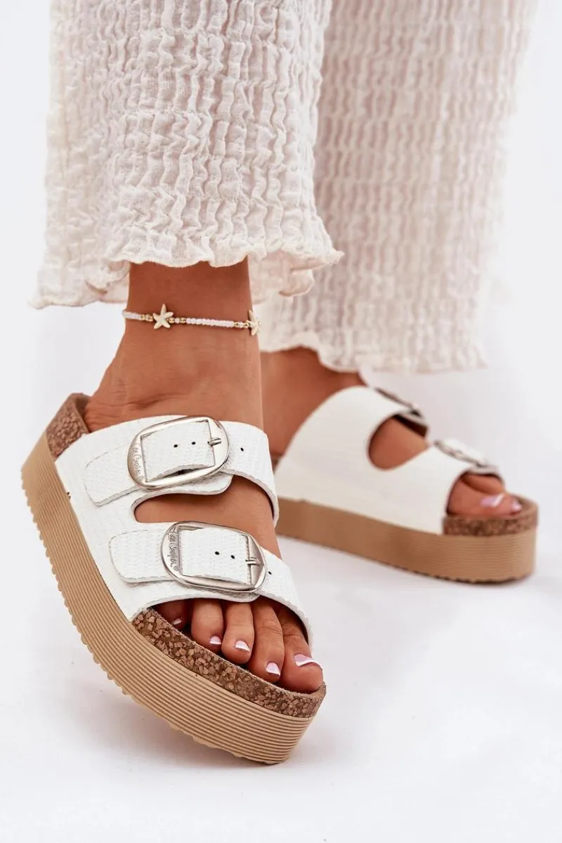 Lee Cooper Klapki Damskie Platformie Z Klamrami LCW-25-35-3496L Białe