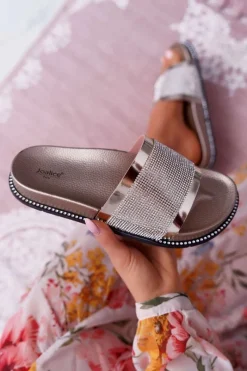 Klapki Sportowe|Klapki Damskie Klasyczne>Boto Klapki Damskie Profilowane Z Cyrkoniami Złote Rentre