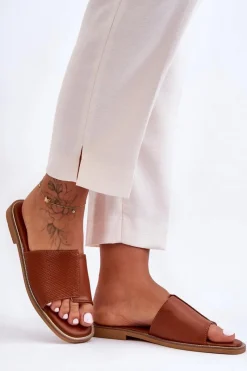 Sale Boto Klapki Damskie Skórzane Camel Harmony