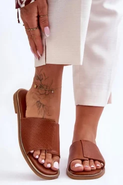 Sale Boto Klapki Damskie Skórzane Camel Harmony