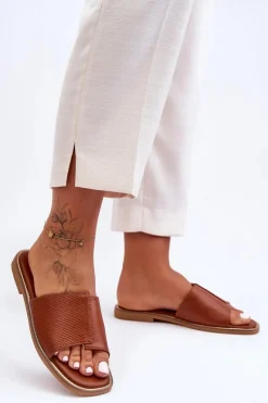 Sale Boto Klapki Damskie Skórzane Camel Harmony