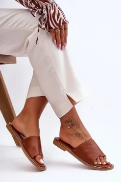 Sale Boto Klapki Damskie Skórzane Camel Harmony