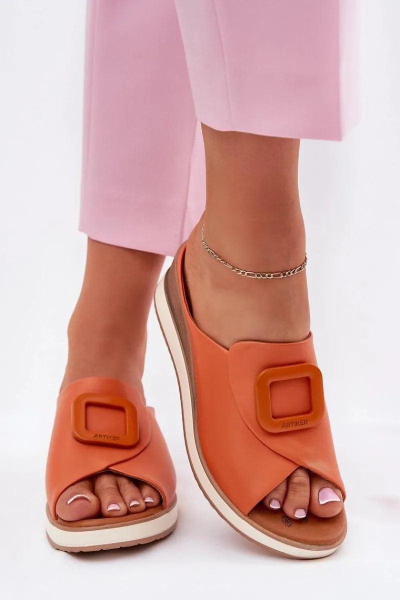 Best Klapki Damskie Skórzane Na Koturnie 56C2149 Pomarańczowe Damskie Klapki Na Koturnie|Klapki Damskie Klasyczne