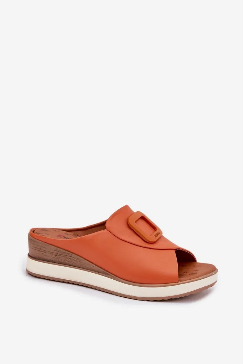 Best Klapki Damskie Skórzane Na Koturnie 56C2149 Pomarańczowe Damskie Klapki Na Koturnie|Klapki Damskie Klasyczne