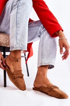 Klapki Damskie Klasyczne>Boto Klapki Damskie Wsuwane Zamszowe Beżowe Olena