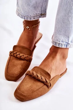 Klapki Damskie Klasyczne>Boto Klapki Damskie Wsuwane Zamszowe Beżowe Olena