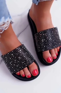 New Klapki Damskie Z Cyrkoniami Czarne XTI 48821 Damskie Klapki Damskie Klasyczne