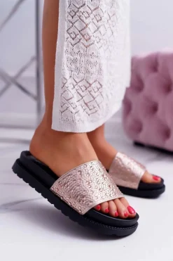 Hot Boto Klapki Damskie Z Cyrkoniami Champagne XTI 48821