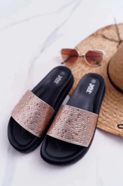 Hot Boto Klapki Damskie Z Cyrkoniami Champagne XTI 48821