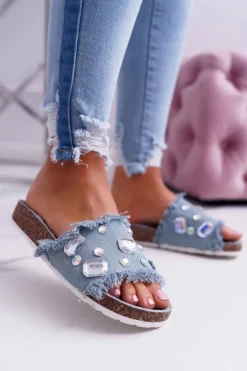 Klapki Damskie z Cyrkoniami Jeans Koko Damskie Klapki Damskie Klasyczne